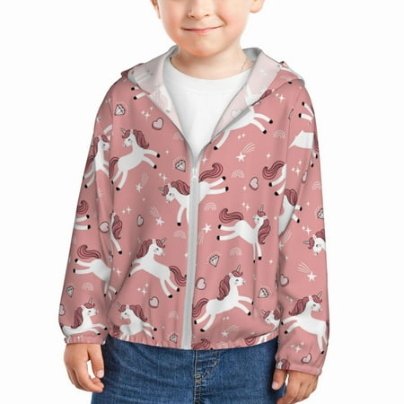 

Sun Hoodie for Kids Cartoon Cute Horse Love Pink Long Sleeve Swim Fishing Shirts Sun Protection Zip Up Jacket Clothing Athletic Hoodie