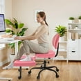 thumbnail image 3 of Homall Ergonomic Cross Legged Chair,361°Swivel Wheels, Height Adjustable Ergonomic Kneeling Desk Chairs for ADHD,Meditation ,Yoga and Home Office with Strong Lumbar Support,PU Leather,Pink, 3 of 8