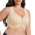 thumbnail image 4 of Riecok Womens Lace Front Closure Bras Plus Size Wireless Push Up Bralette Full Coverage Soft Everyday Bra Khaki L, 4 of 7