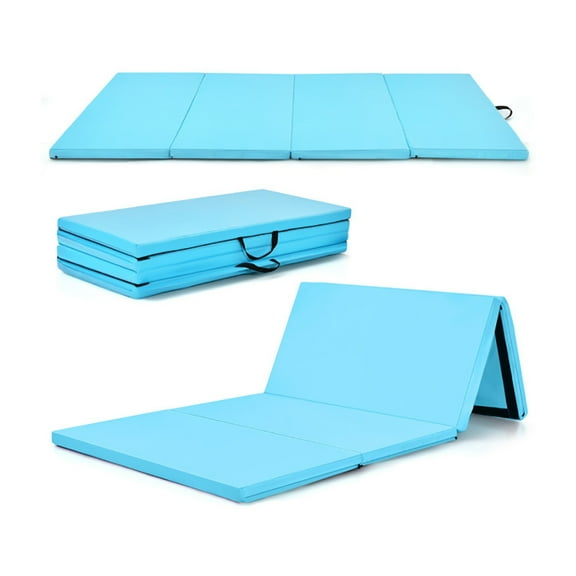 Barara King Gymnastics Mat, Exercise Tumbling Mat,4-Panel Folding Gymnastics Mat with Carrying Handles for Home Gym-Blue