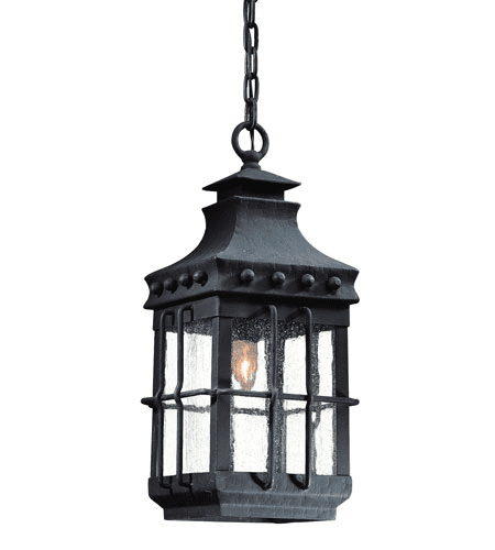 Outdoor Pendant 1 Light with Americana Bronze Finish Wrought Iron and Aluminum Material Medium 7 inch Long 60 Watts 