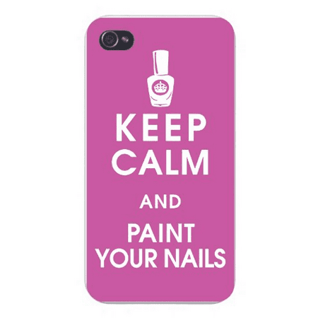 Apple Iphone Custom Case 4 4s White Plastic Snap on - Keep Calm and Paint Your Nails w/ Nail