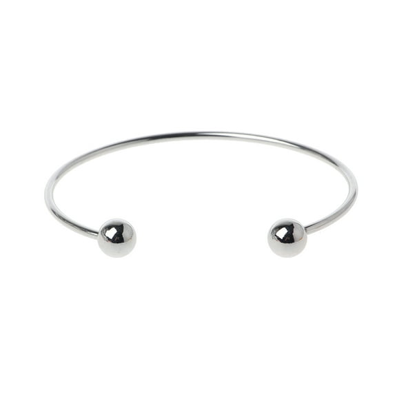 Stainless Steel Silver Open Bangle Adjustable Bracelet Two Bead Cuff Bangle for Women Jewellery Gifts for Girls