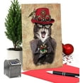 thumbnail image 3 of B6554CXSG Box Set of 12 Christmas Steampunk Cats Christmas Greeting Cards Featuring Fashionable Felines Dressed Up in All Their Victorian Steampunk Finery, with Envelopes, 3 of 7