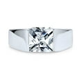 thumbnail image 2 of Bling Jewelry Mens Traditional 3CT Blue Clear Cubic Zirconia CZ Square Solitaire Ring Pinky Ring Silver Plated, 2 of 5