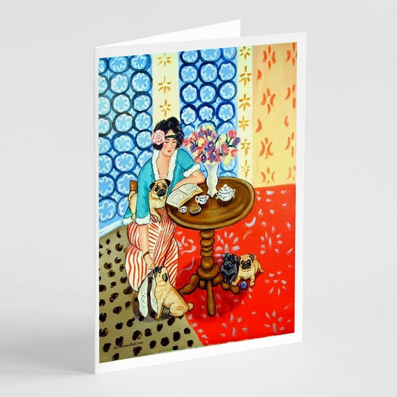 Lady with her Pug Greeting Cards and Envelopes Pack of 8