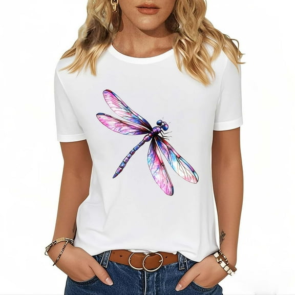 Tnhcen Women's Summer Y2K Style Colorful Print Cotton T-Shirt - Short Sleeve Basics Plus Size S-2XL Breathable Cute Graphics Tops