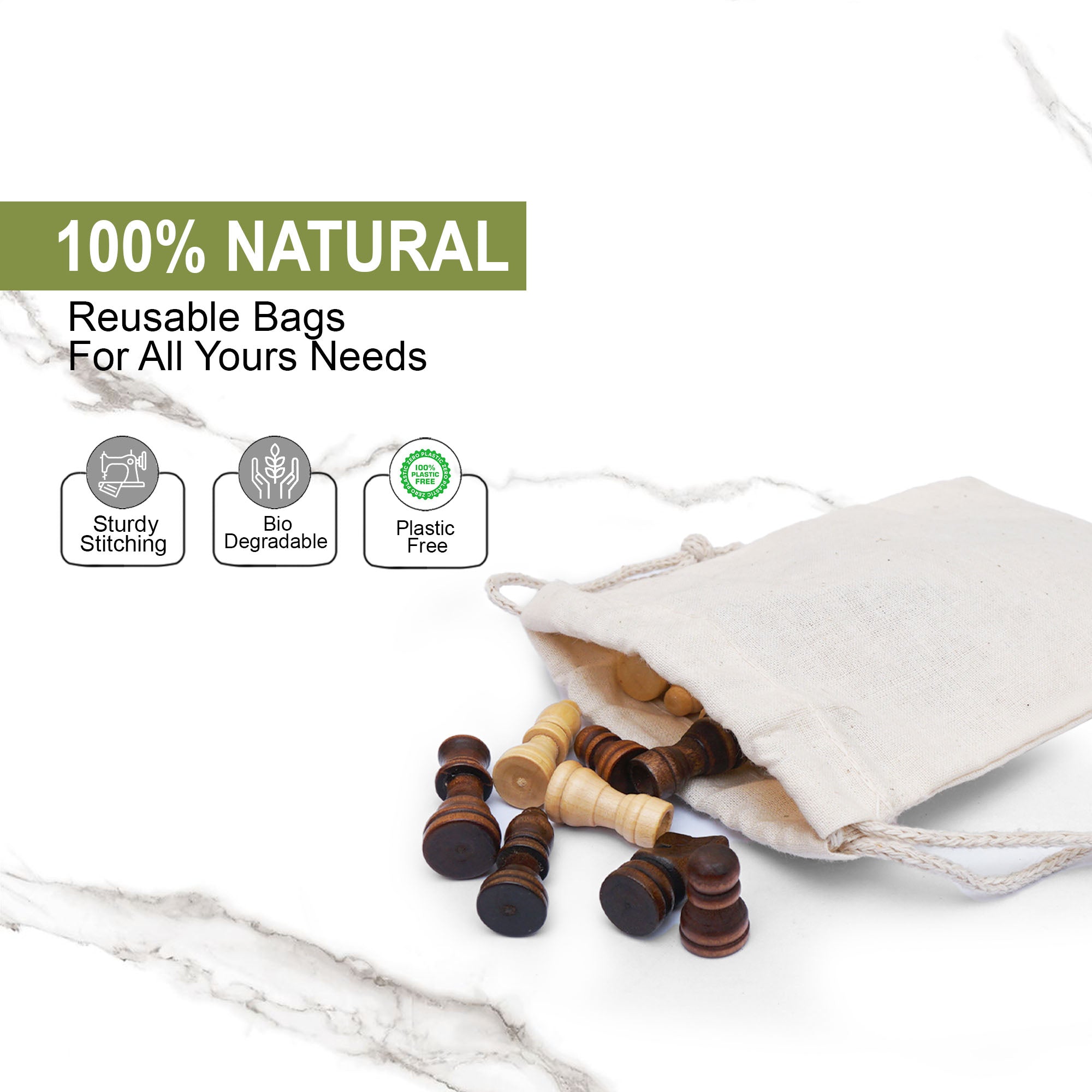 3x5 Cotton Double Drawstring Muslin Bags – Natural Color, 3-Pack By Custombagsupplies