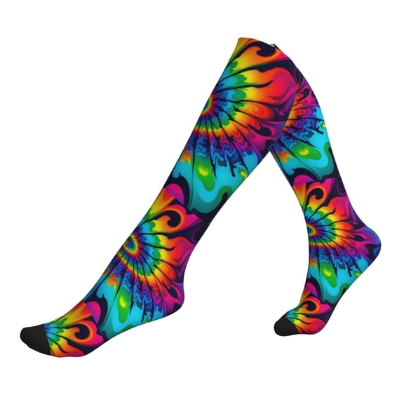 Unisex Sports Compression Socks for Nurses, Travel, Hiking & Office Work for Men Women, Tie Dye Psychadelic Cool Art