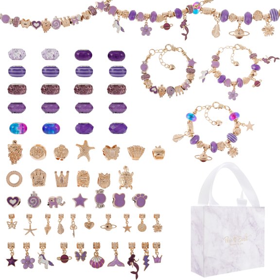63Pcs Charm Bracelet Making Kit DIY Beaded Jewelry Making Kit with Colored Beads Large Hole Beads Pendants CCB Beads Gold Bracelet Crafts Bracelet Making Supplies for Kids Girls Above 5 Years Old