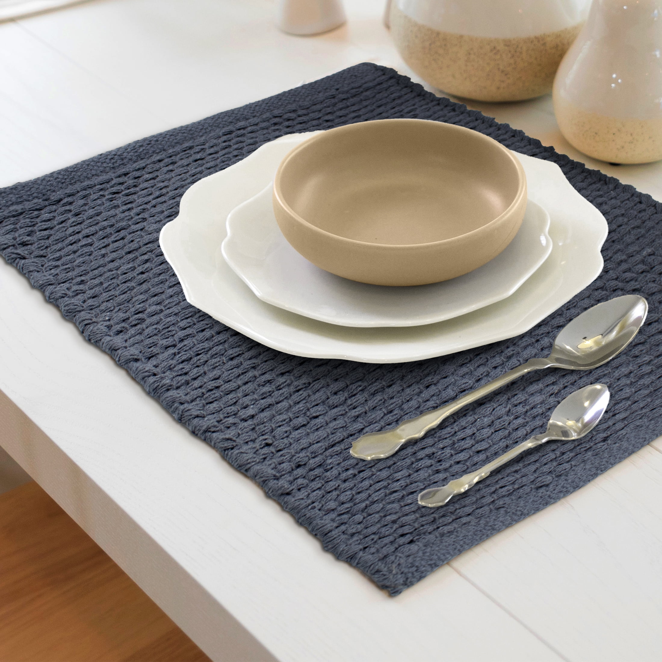 (1 pack) Better Homes & Gardens Justin Jute Placemat, Solid, Grey, 14"W x 20"L