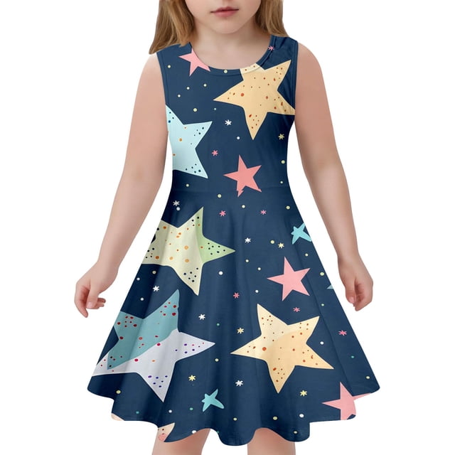 Robes de Printemps pour Filles Robe Évasée Sans Manches Teinture sur Nœuds Robe Déguisement Filles