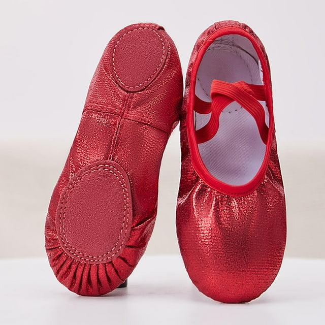 hengsof Girls Solid Color Shiny Dance Shoes for Big Kids, Soft Sole Padded Practice Footwear, Ballet Performance Slippers