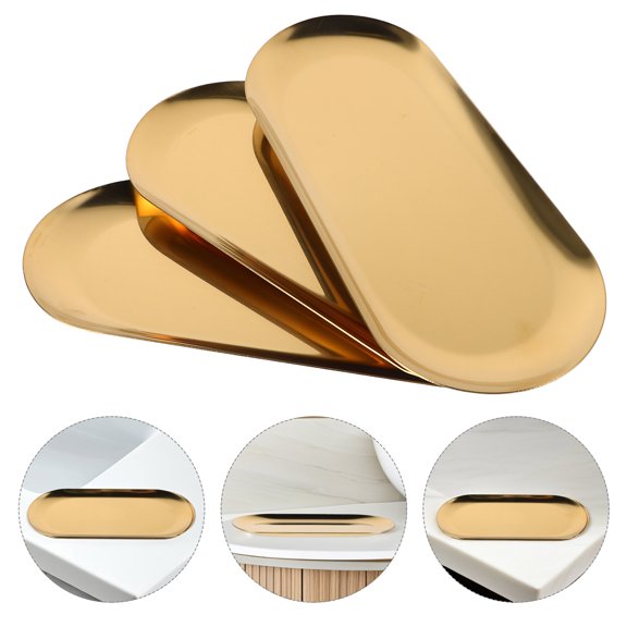 OUNONA 3Pcs Oval Stainless Steel Golden Tray Versatile Decorative Platter for Kitchen