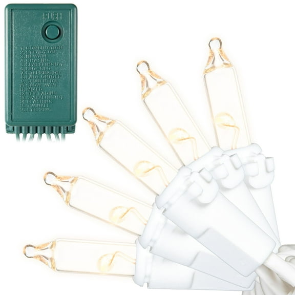 Novelty Lights RetroGlo® Clear LED Multi-Function 46.5ft Chasing Christmas Lights, 140 Classic Bulbs on White Wire, 2700K Warm White Core