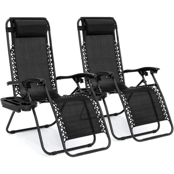CYCLONE SOUND Foldable Zero Gravity Chairs with Pillows Cup Tray -Set of 2, Black