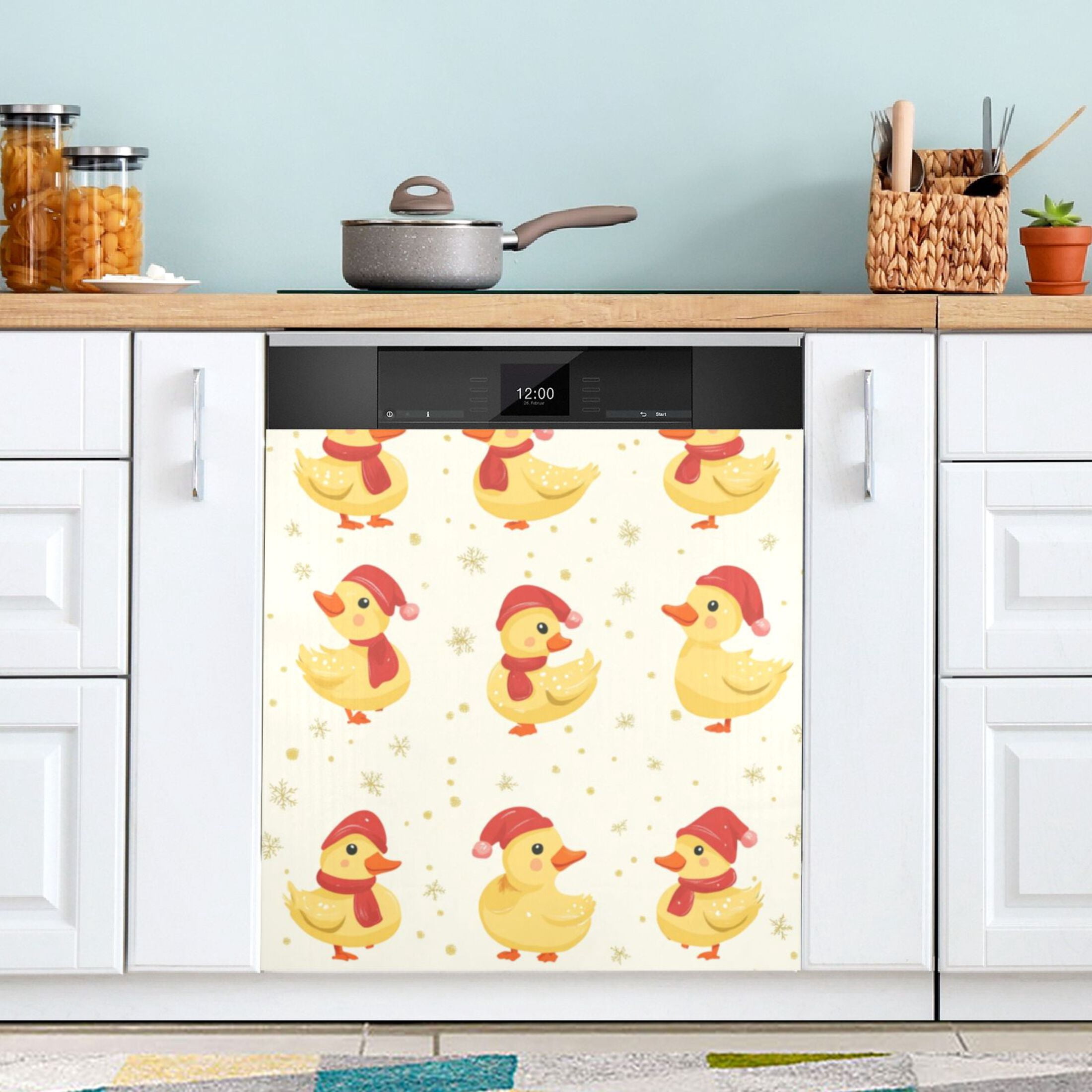 Dishwasher Magnetic Sticker 23x26 Inch Refrigerator Magnetic Sticker Washing Machine Magnetic Sticker Kitchen Panel Magnetic Sticker Home Decor Christmas Duck Seamless