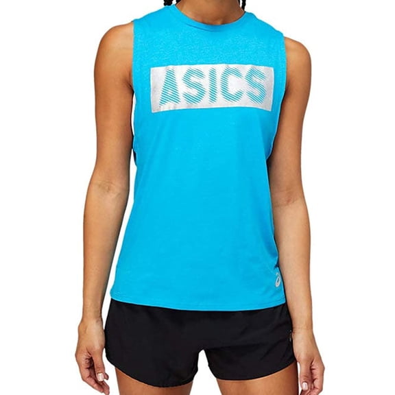 ASICS Womens Box Muscle Graphic T-Shirt, Blue, Medium