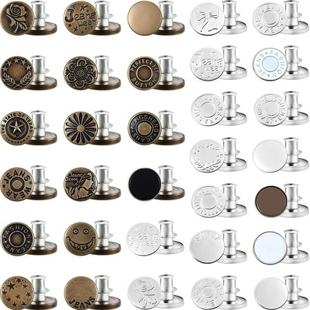 32 Pieces Instant Buttons, No Sew Metal Button Detachable Pants Button ...