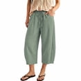 thumbnail image 3 of Capri Linen Barrel Pants for Women Drawstring Wide Leg Cropped 2026 Casual Summer Boho Baggy Palazzo Trousers, 2XL, 3 of 8