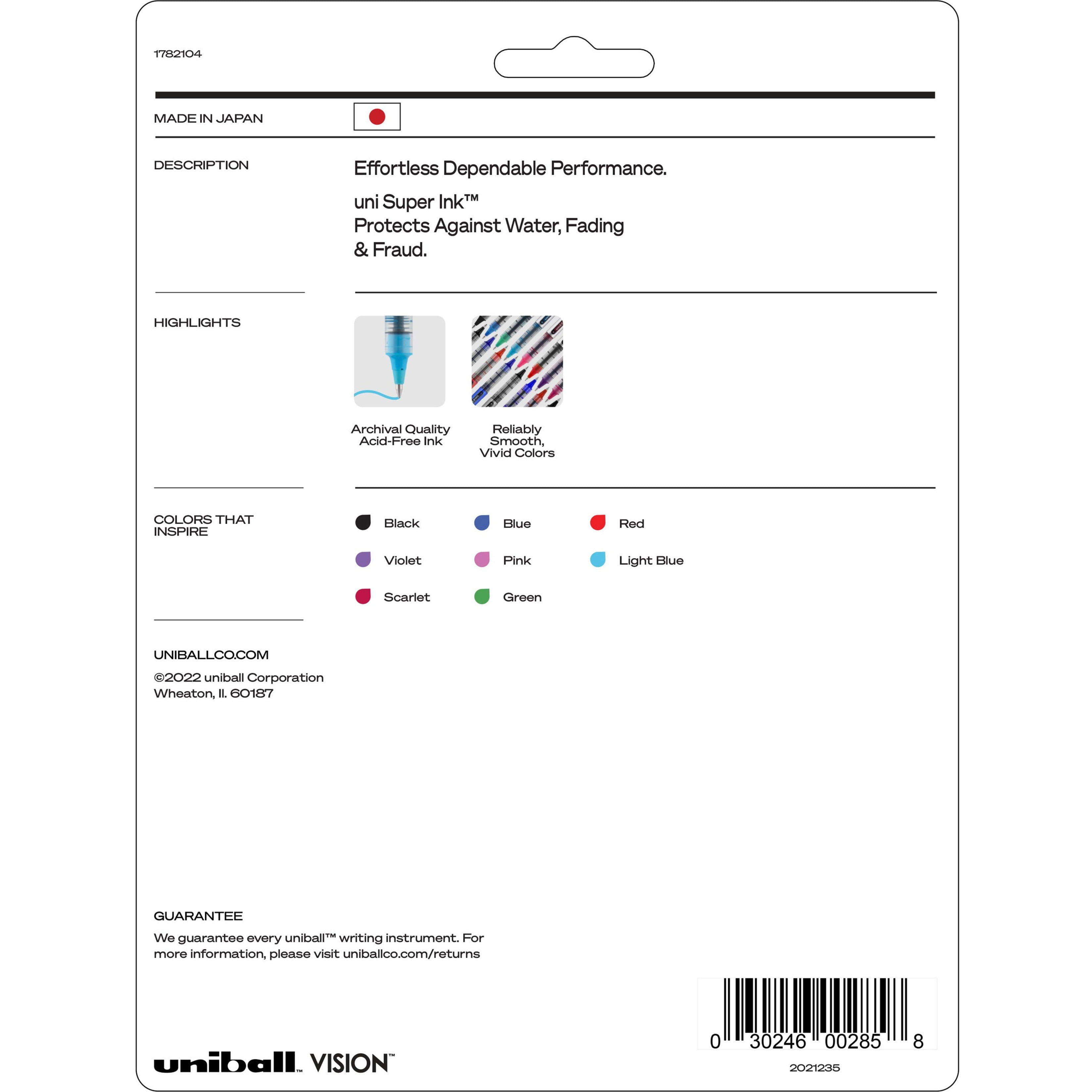 uniball&trade;, UBC1782104, Vision Rollerball Pen, 8 / Pack