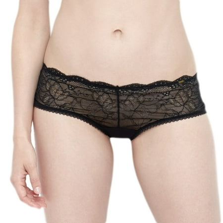 BeMe NYC Women s Rough & Tumble Cheeky Lace Boyshorts Medium Pitch Black