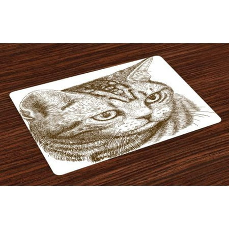Cat Placemats Set of 4 Portrait of a Kitty Domestic Animal Hipster Best Company Fluffy Pet Graphic Art, Washable Fabric Place Mats for Dining Room Kitchen Table Decor,Chocolate White, by (Best Tablet Company In Pakistan)