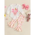 thumbnail image 3 of Baby Toddler Girls Easter Outfits 0 3 6 12 Months Puff Sleeve Bow Letter Print Romper + Pants + Headband Set Infant Clothes, 3 of 9