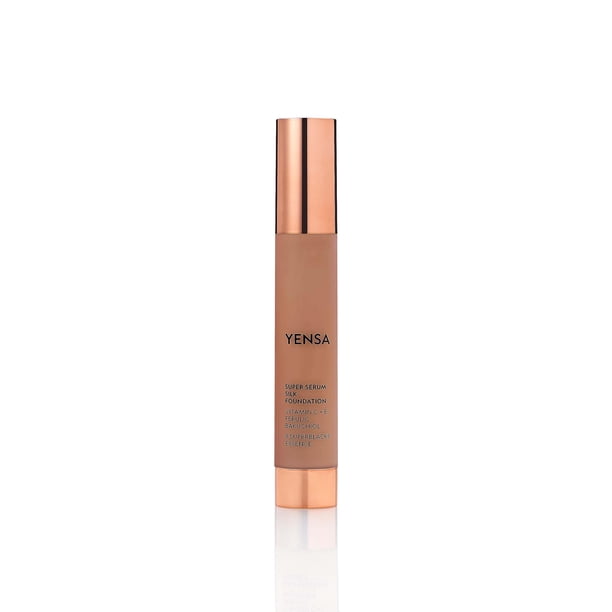 Maquillaje de base de suero YENSA - Base de total súper seda enriquecida con péptidos vitamina C y ácido ferúlico para ayudar a reducir las líneas finas, arrugas y ojeras - Profundo 2 (1 oz)