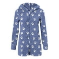 thumbnail image 3 of SYMOID Womens Blue Hooded Romper with Paw Print - Long Sleeve Short Bottom, 100% Polyester Soft Fleece-Like, Full Front Zipper for Loungewear/Sleepwear,Size M, 3 of 5
