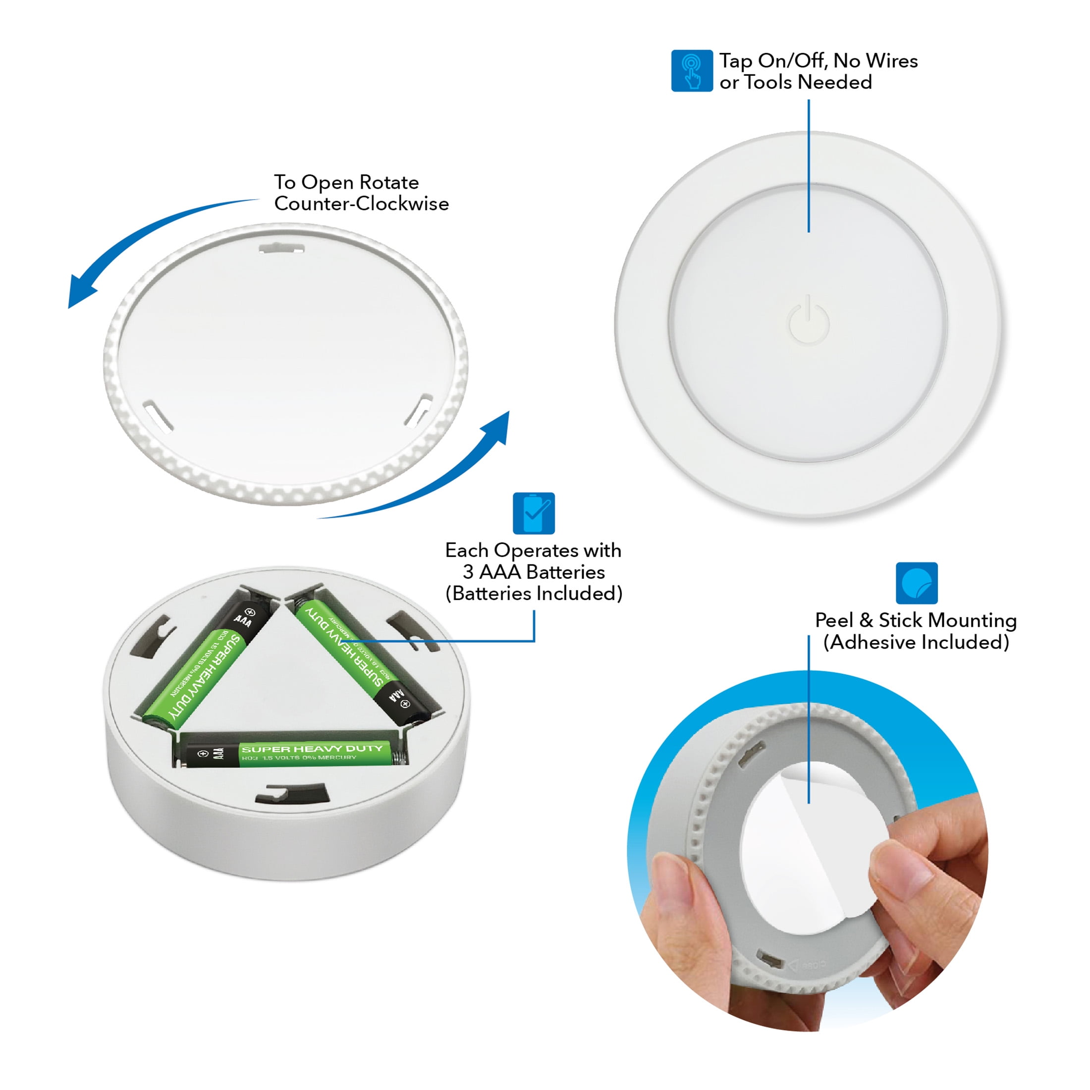 Great Value Wireless Frosted LED Puck Lights - 2 Pack