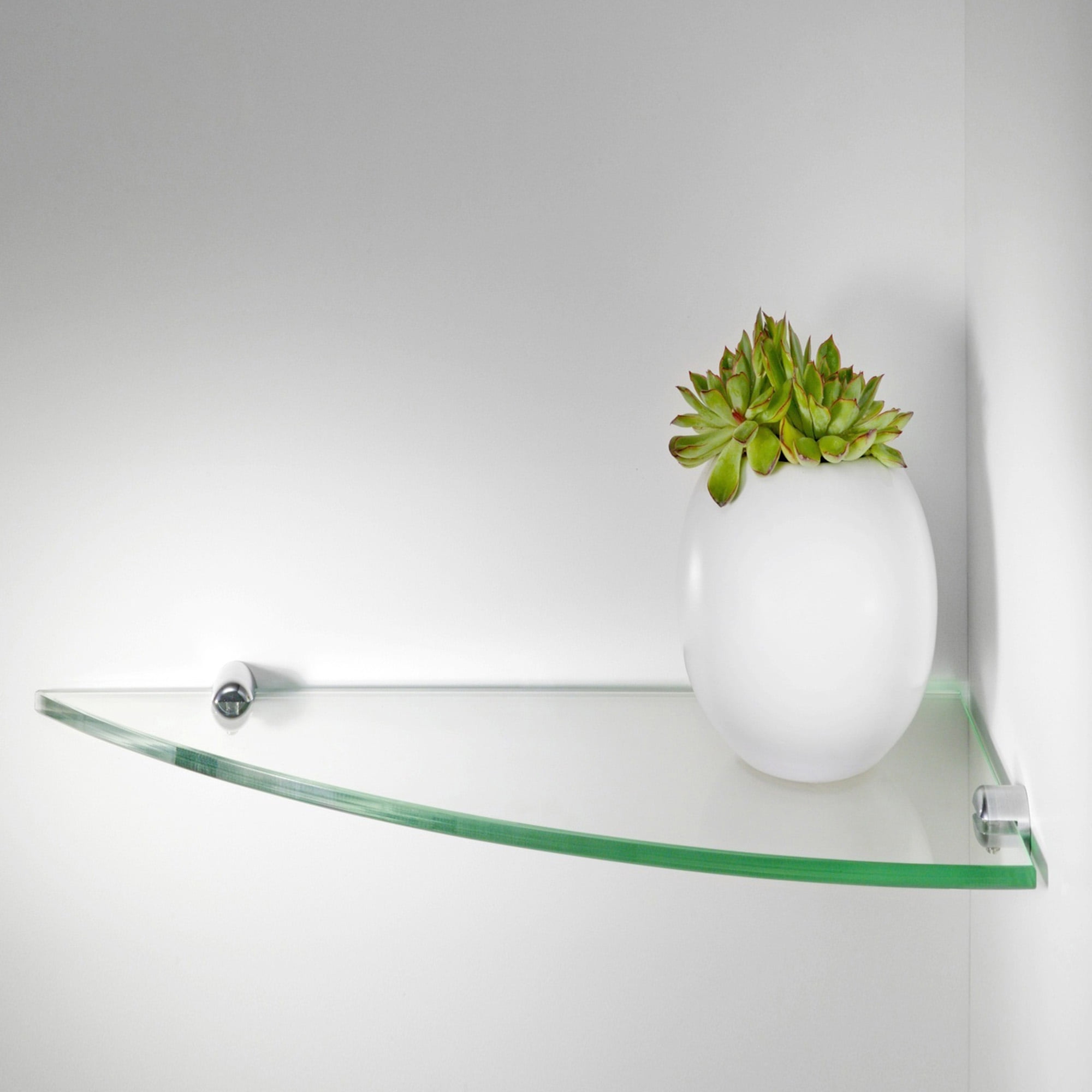 Dulles Glass 8" x 8" Quarter Round Floating Glass Shelf - Shelf Only - Tempered - 3/8" Thick - Flat Polished