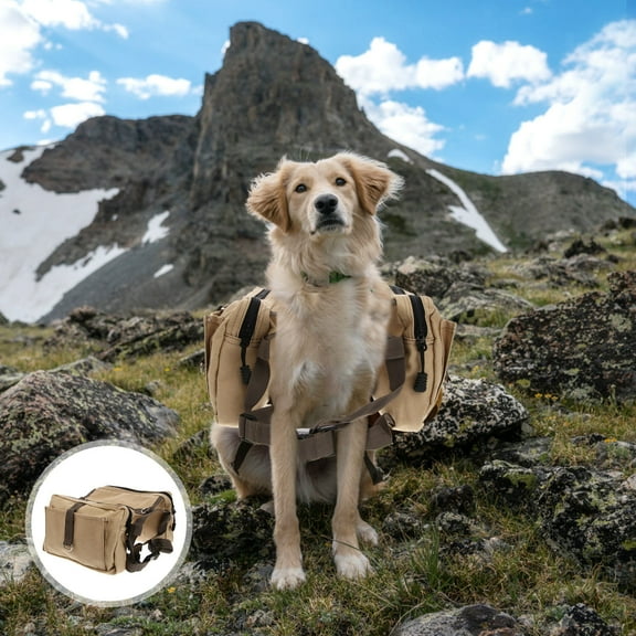 HEMOTON Dog Walking Bag Dog Saddle Bag Dog Hiking Bag Dog Hiking Saddle Bag Travel Khaki