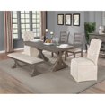 thumbnail image 2 of Rustic Gray Wood 7pc Dining Set with Beige Side Chairs + Skirt Chairs + Bench, 2 of 4