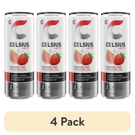 (4 pack) CELSIUS Sparkling Strawberry Guava, Functional Energy Drink 12 fl oz Single Can