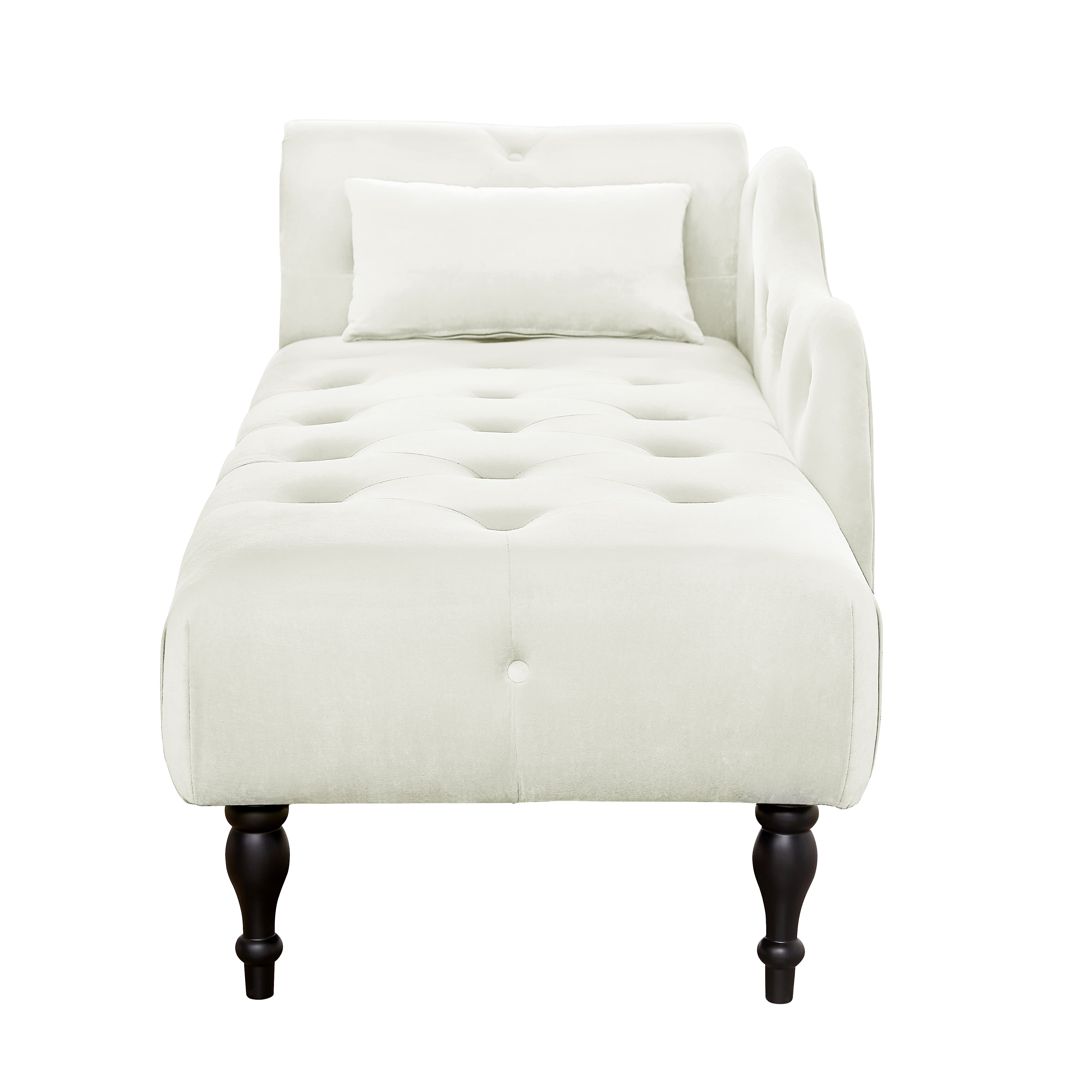 Miniyam Velvet Chaise Lounge, Tufted Accent Chaise Chair with Pillow for Living Room Bedroom, White
