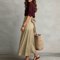 thumbnail image 4 of RFQWOVSR Women's Color Block V Neck Blouse Belted A Line Flowy Midi Skirt 2 Piece Set Boho Casual Summer Dress Outfit XL, 4 of 5