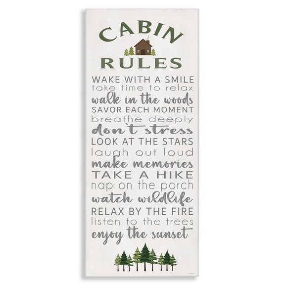 Stupell Industries Fun Rustic Cabin Rules Signs and Rules Painting Wrapped Canvas Canvas Art Print Wall Art, 10 x 24