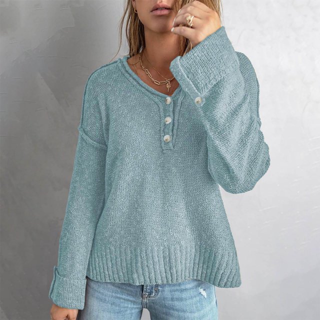 EGNMCR Chandails pour Femmes Chandail Décontracté à Manches Longues avec Boutons en Tricot Col en V Manteau