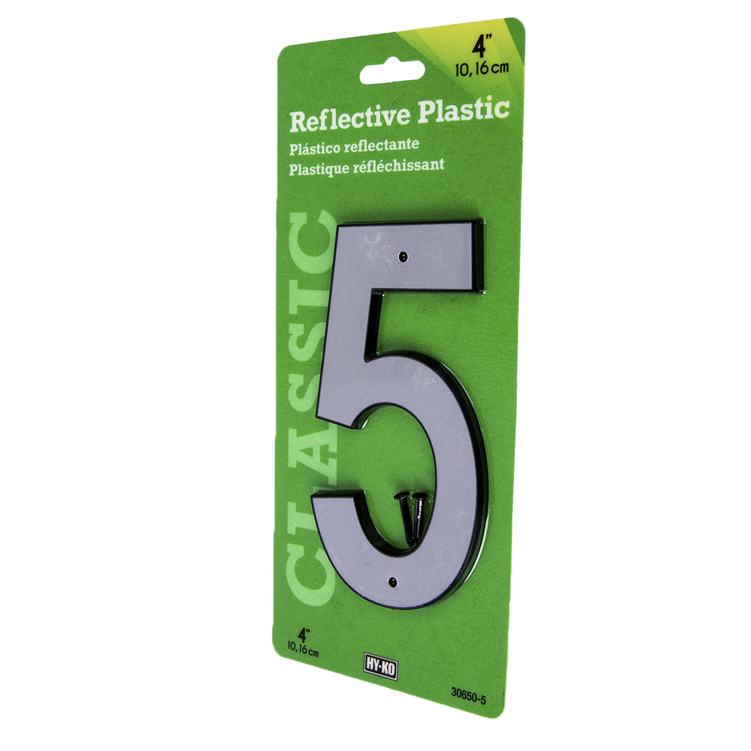(5 pack) HY-KO 4" Reflective Plastic Modern Number 5