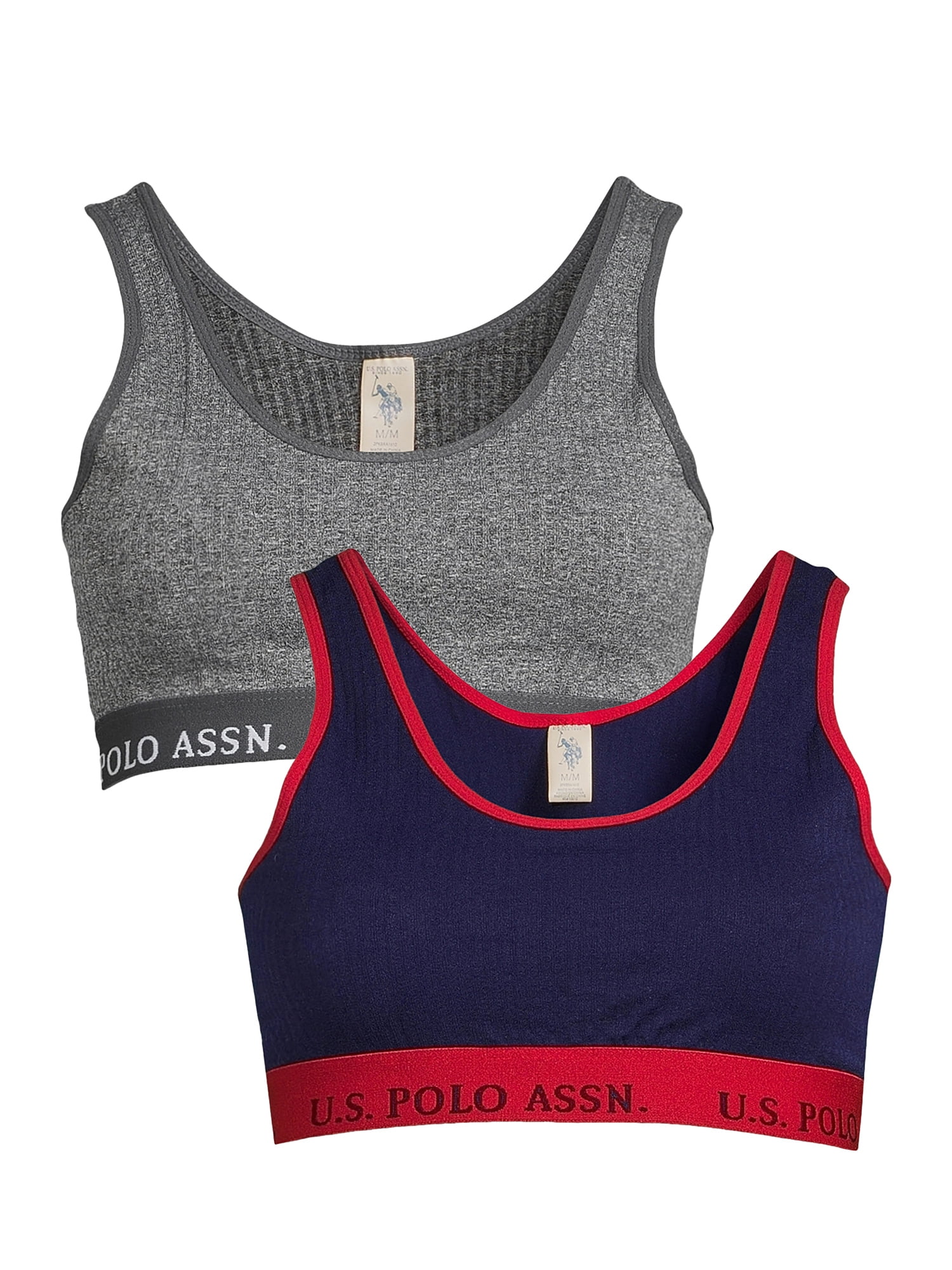 U.S. Polo Assn. Women's 2 Pack Ribbed Seamless Comfort Sports Bra Set