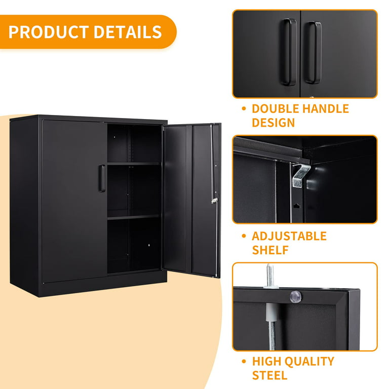 Metal Storage Cabinet with 2 Doors, Lockable Steel Storage Cabinet with 2  Doors and Adjustable Shelves, Steel Lockable File Cabinet, Locking Tool