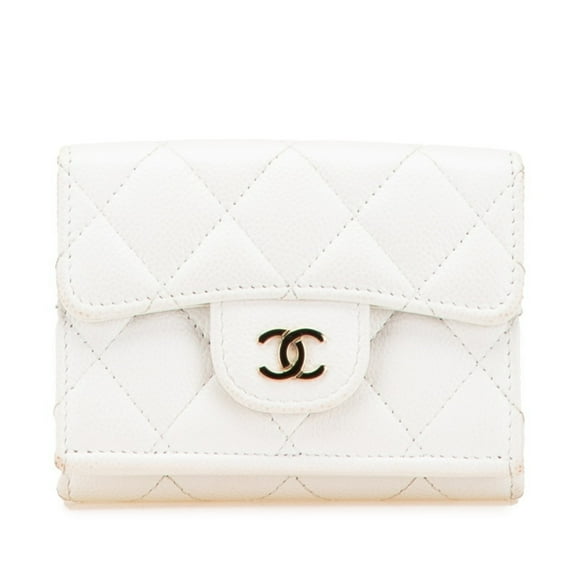 Pre-Owned CHANEL Matelasse Coco Mark Tri-fold Wallet, Compact White, Gold Hardware,... (Good)