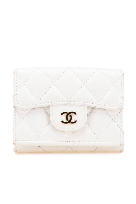 Pre-Owned CHANEL Matelasse Coco Mark Tri-fold Wallet, Compact White, Gold Hardware,... (Good)