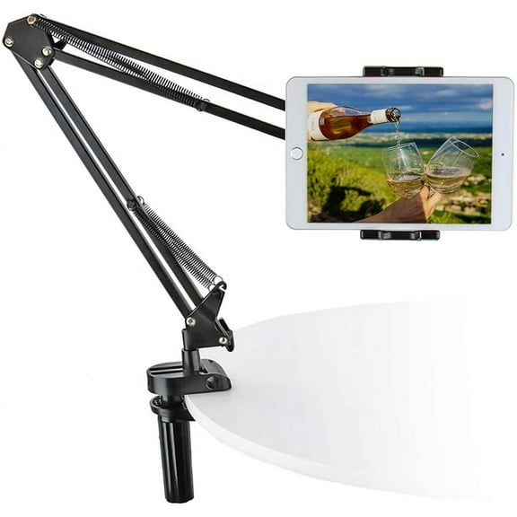 Woleyi Foldable Tablet Holder with Foldable Aluminum Alloy Swing Arm and Silicone Protection Design, Suitable for All 4-12.9 inch Phones and Tablet