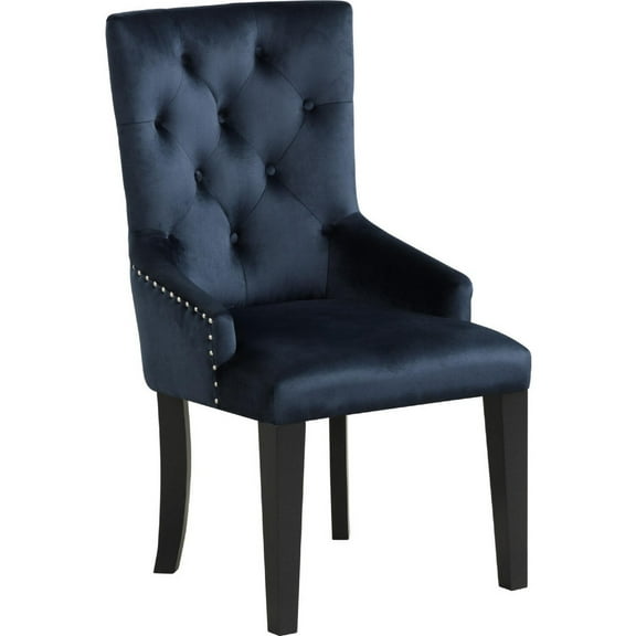 Luna 41 Inch Modern Accent Chair, Tight Back, Button Tufted, Velvet, Blue - Saltoro Sherpi