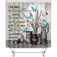 thumbnail image 2 of Juego de 4 cortinas de ducha rústicas con diseño floral, diseño de mariposas, flores de algodón blancas y verdes, decoración de baño campestre, cortina de ducha de tela impermeable, alfombrilla de, 2 of 7