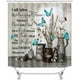 thumbnail image 2 of Juego de 4 cortinas de ducha rústicas con diseño floral, diseño de mariposas, flores de algodón blancas y verdes, decoración de baño campestre, cortina de ducha de tela impermeable, alfombrilla de, 2 of 7
