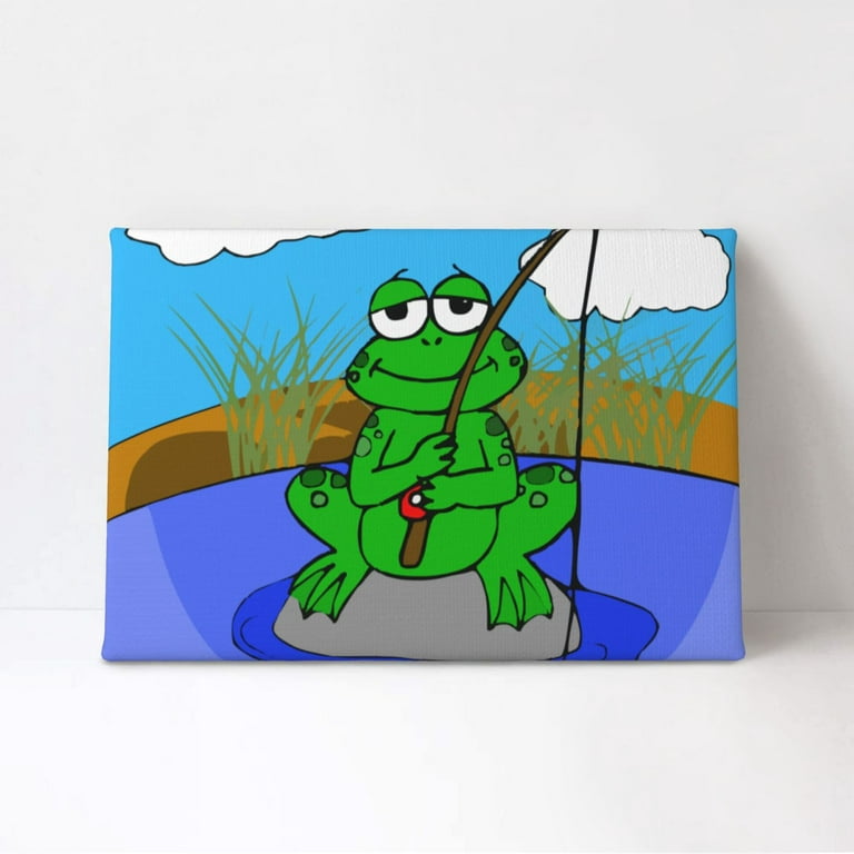 Tequan Cartoon Fishing Frog Wall Art Canvas Prints, Modern Artwork Frameless Painting, 8 inch x 12 inch, Size: 8 x 12