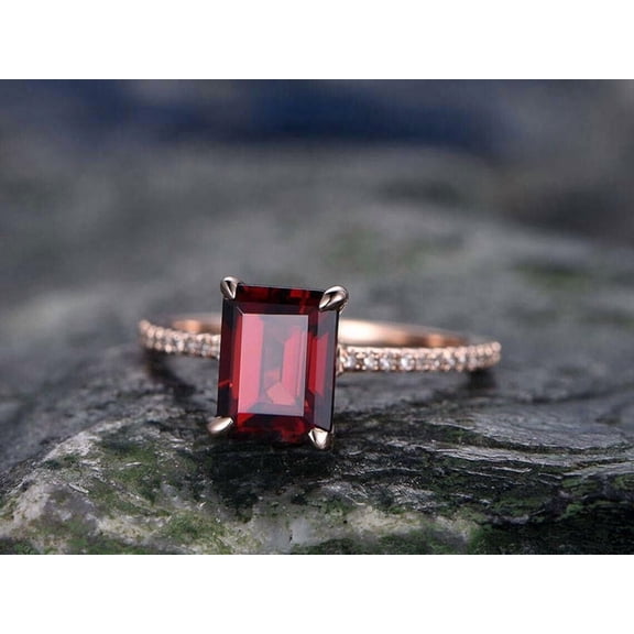 2Ct Emerald Cut Lab Created Red Garnet Women's Wedding Ring 14K Rose Gold Plated